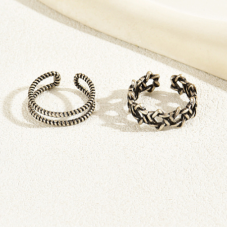 2Pcs 2 Style Brass Open Cuff Rings Set LD0059-1