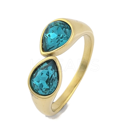 Ion Plating(IP) 304 Stainless Steel Rhinestone Teardrop Cuff Open for Women RJEW-N046-04G-G-1
