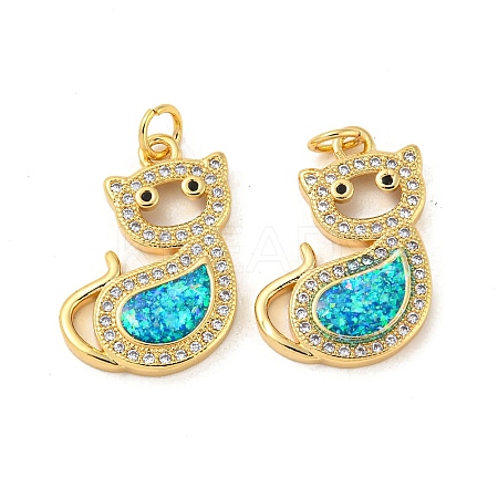 Brass Micro Pave Cubic Zirconia with Synthetic Opal Pendants KK-D096-04A-G-1