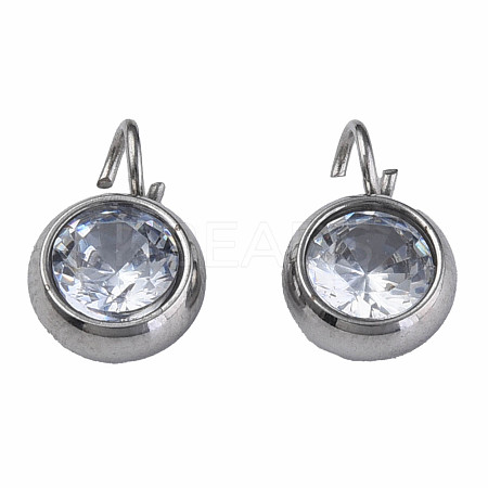 201 Stainless Steel Clear Cubic Zirconia Charms STAS-N087-47P-1