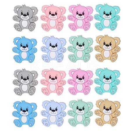 16Pcs 8 Colors Cartoon Bear Silicone Focal Beads JX699A-1
