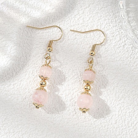 Natural Rose Quartz Round Dangle Earrings EJEW-JE06822-02-1