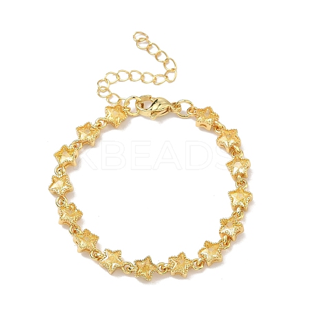 Star Brass Pave Cubic Zirconia Link Chain Bracelets for Women BJEW-P385-03G-07-1