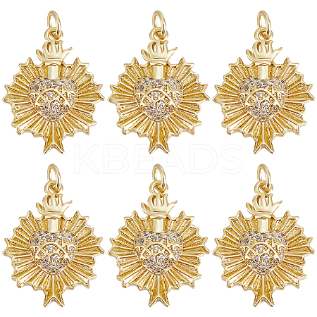 6Pcs Rack Plating Brass Micro Pave Cubic Zirconia Pendants KK-BBC0009-57-1