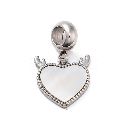 304 Stainless Steel Pave White Shell European Dangle Charms STAS-G308-32P-01-1