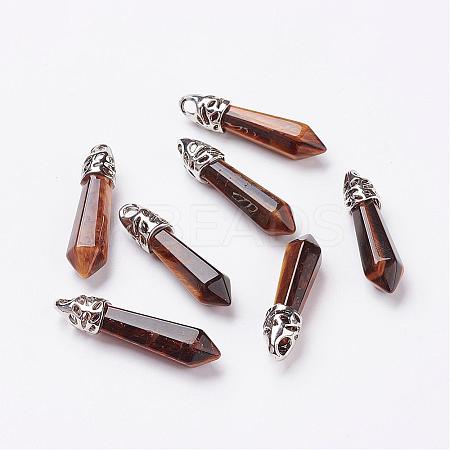 Natural Tiger Eye Pointed Pendants G-P309-01-1