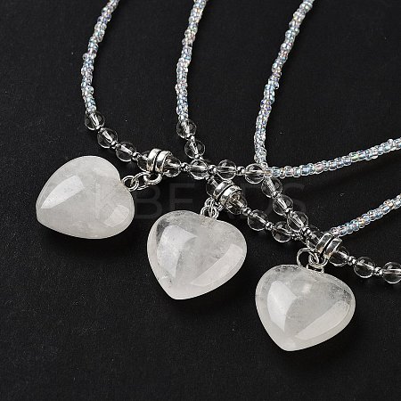 Natural Quartz Crystal Rock Crystal Heart Pendant Necklaces NJEW-G143-02I-1