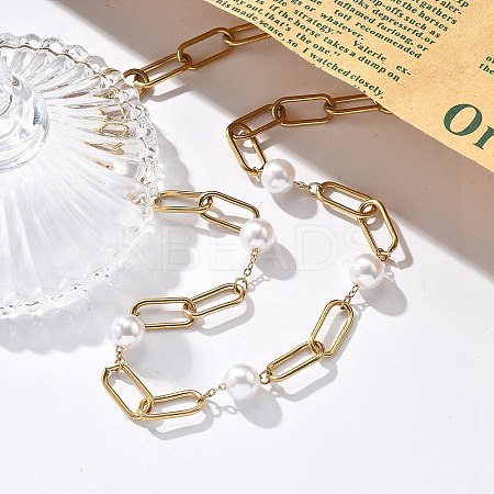 Ion Plating(IP) 304 Stainless Steel Oval Link Chain Necklaces for Women NJEW-P320-23G-1