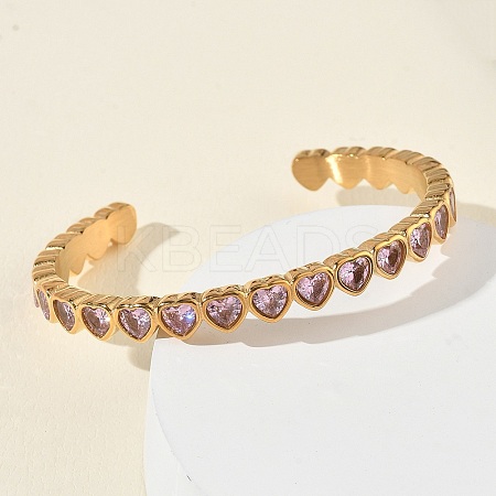 304 Stainless Steel & Cubic Zirconia Cuff Bangles for Women BJEW-T031-01A-1