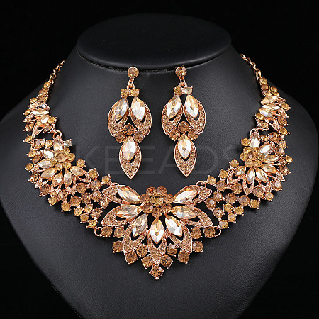 Flower Alloy Rhinestone Pendant Necklaces & Stud Dangle Earrings Sets WG248C9-01-1