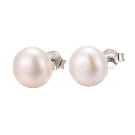 Anti-Tarnish Pearl Ball Stud Earrings EJEW-Q701-01B-1