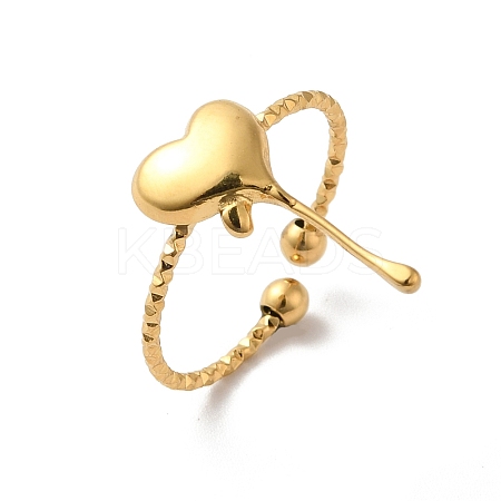 Ion Plating(IP) 304 Stainless Steel Heart Open Cuff Rings for Women RJEW-H136-03G-1