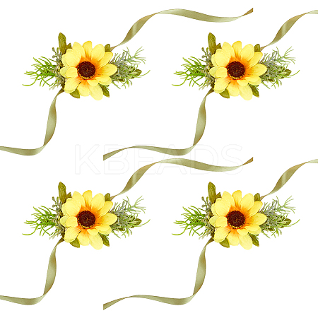 4Pcs Cloth Imitation Sunflower Wrist Corsages AJEW-CP0008-43-1