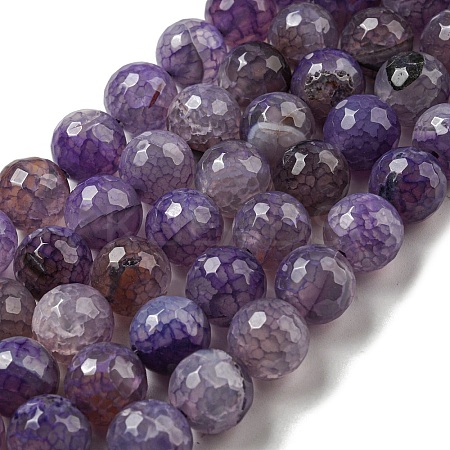 Faceted Natural Dragon Veins Agate Beads Strands G-F447-12mm-L04-1