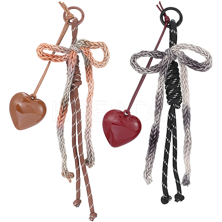 2Pcs 2 Colors Bowknot Polyester Pendant Decoration HJEW-GF0001-60-1
