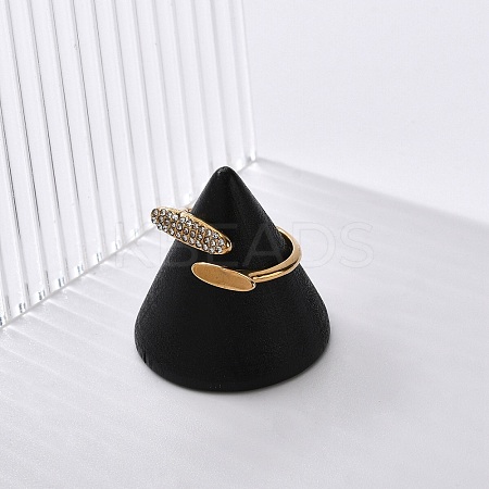 Oval 304 Stainless Steel Rhinestone Open Cuff Ring for Women RJEW-Z076-01G-1