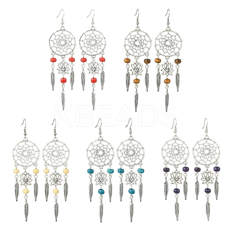 Alloy Feather Dangle Earrings EJEW-FS00028-1
