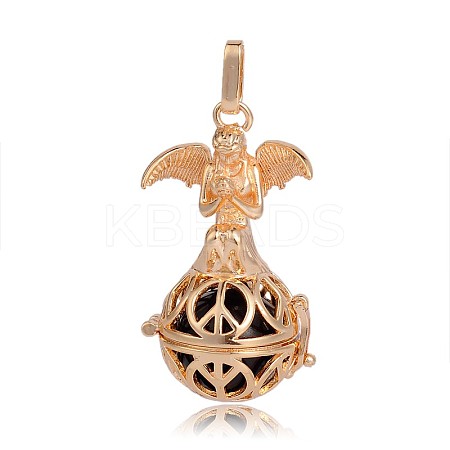 Golden Plated Brass Hollow Round Cage Pendants KK-J251-05G-1