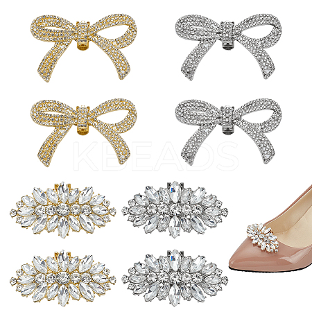 8Pcs 4 Styles Alloy Rhinestone Shoe Decoration AJEW-FG0004-36-1