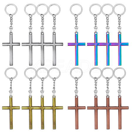 16Pcs 4 Colors Alloy Cross Charm Keychains KEYC-PH01546-1