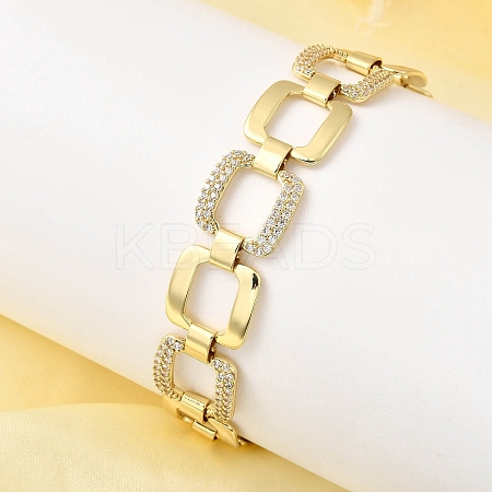 Brass Micro Pave Clear Cubic Zirconia Link Chain Bracelets for Women BJEW-H630-03G-1