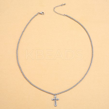 304 Stainless Steel Ball Chain Cross Pendant Necklaces for Women SA3523-2-1