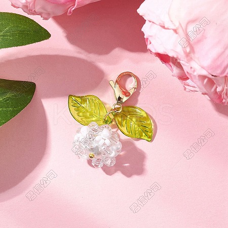 Flower Acrylic & Glass Pearl Pendant Decorations HJEW-SZ00037-1