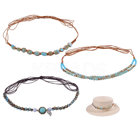 3Pcs 3 Styles Cotton with Glass & Plastic Beads Hat Bands DIY-CA0007-55-1