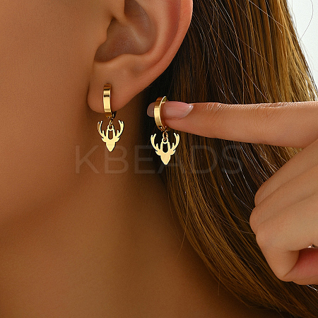 Christmas 201 Stainless Steel Deer Horn Hoop Earrings MG4637-1