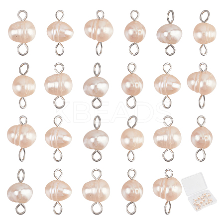 Natural Cultured Freshwater Pearl Potato Connector Charms PALLOY-SC00010-1