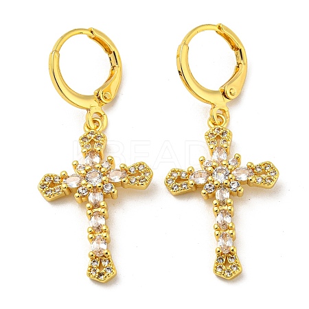 Real 18K Gold Plated Brass Dangle Leverback Earrings EJEW-A033-03G-04-1
