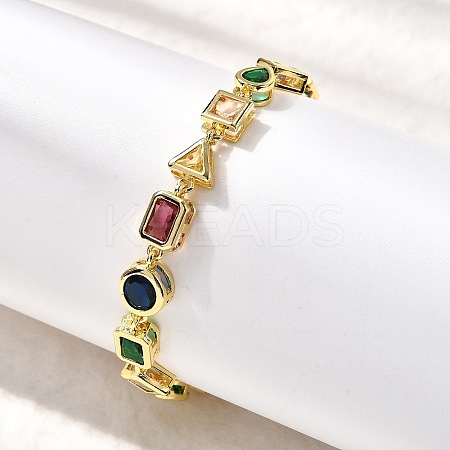 Brass Micro Pave Cubic Zirconia Link Bracelets for Women BJEW-P358-03G-1