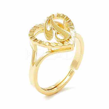 Real 18K Gold Plated Brass Alphabet Adjustable Rings RJEW-M139-18J-1