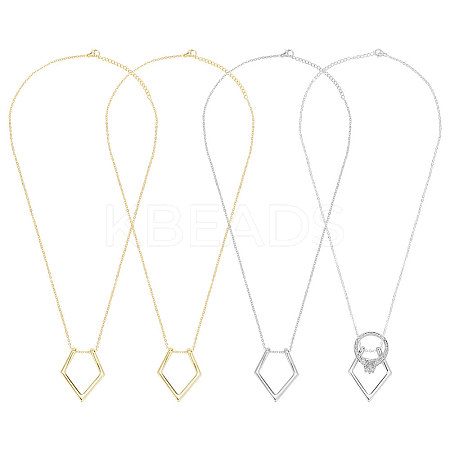4pcs 2 colors Zinc Alloy Rhombus Pendant Necklace with Steel Cable Chains NJEW-FG0001-04-1