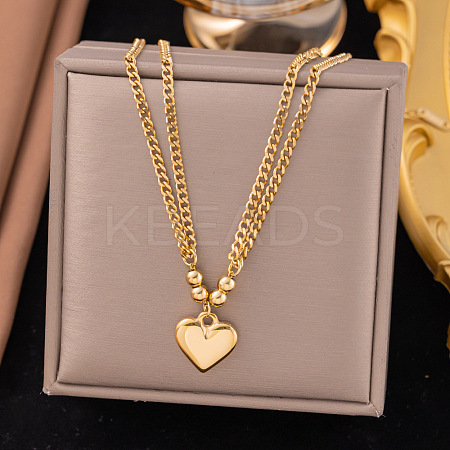 304 Stainless Steel Heart Pendant Necklaces for Women NJEW-Z072-06G-1