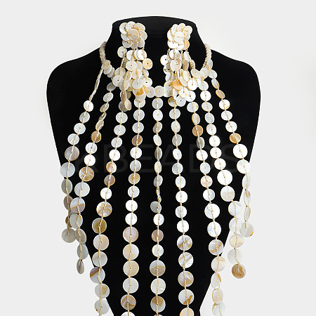 Shell Multi-Layer Disc Necklaces & Stud Earring Sets for Women WG912B9-03-1