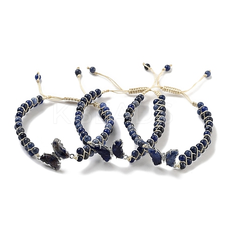 Natural Sodalite Braided Round Bead Bracelets BJEW-K251-06M-1