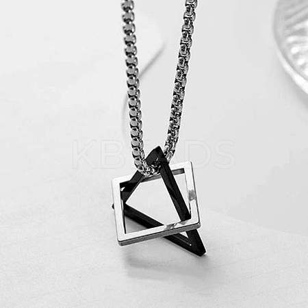 Interlocking Triangle & Square Stainless Steel Pendant Box Chain Necklaces WG4B0A0-03-1