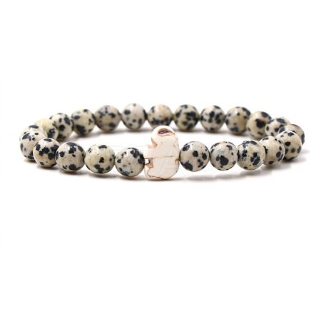 Natural Dalmatian Jasper & Synthetic Turquoise Beads Stretch Bracelets for Men Women QO0012-18-1