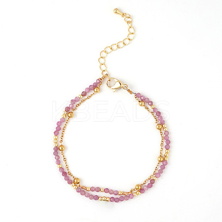 Bohemian Style Natural Pink Tourmaline Beads Double-strand Bracelets IB4334-1-1