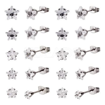 40Pcs 5 Size Crystal Rhinestone Tiny Star Stud Earrings EJEW-TA0001-13-1