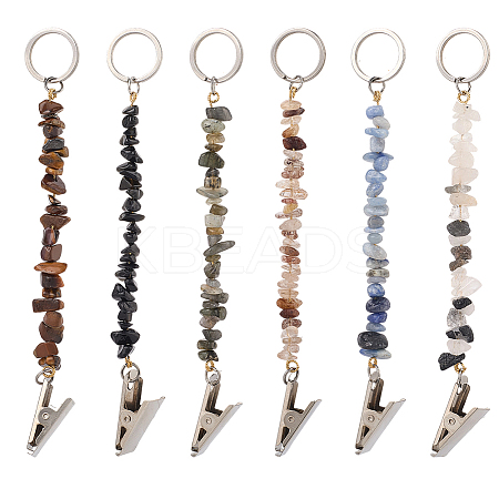 6Pcs Natural  Gemstone Keychains KEYC-GF00002-1