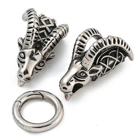 Tibetan Style 304 Stainless Steel Spring Gate Rings FIND-Z046-03AS-02-1