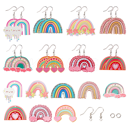 SUNNYCLUE 16Pcs 8 Styles Rainbow Acrylic Charm Dangle Earring Making Kits DIY-SC0021-37-1