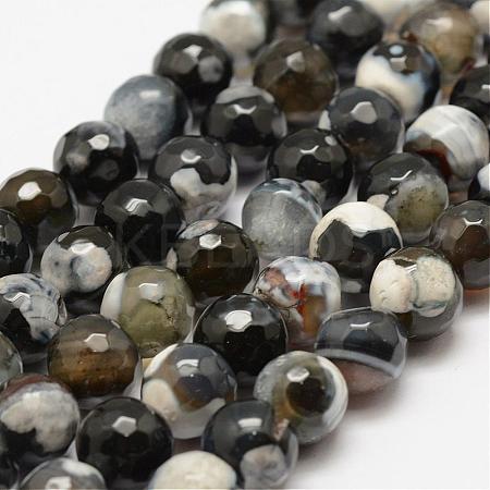 Faceted Natural Fire Crackle Agate Beads Strands G-F447-10mm-A21-1