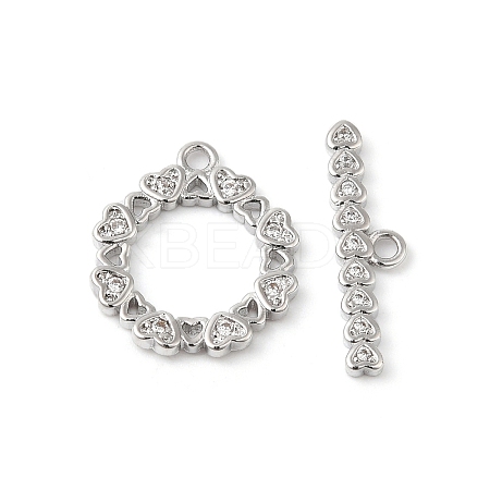 Brass Pave Clear Cubic Zirconia Toggle Clasps KK-P234-83P-1