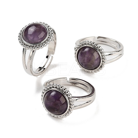 Natural Amethyst Round Adjustable Rings RJEW-K271-02P-01-1