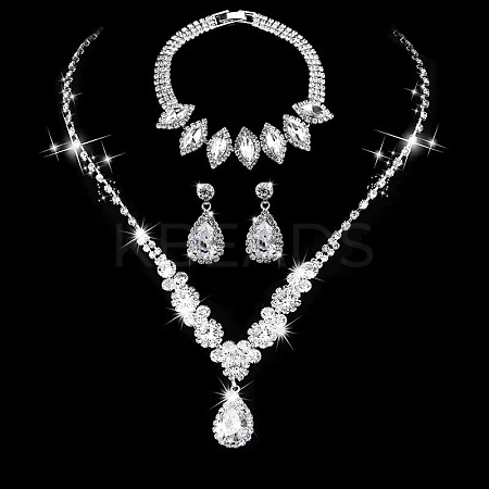 Brass Rhinestone Pendant Necklaces & Earring & Bracelets Sets for Women WG00284-04-1