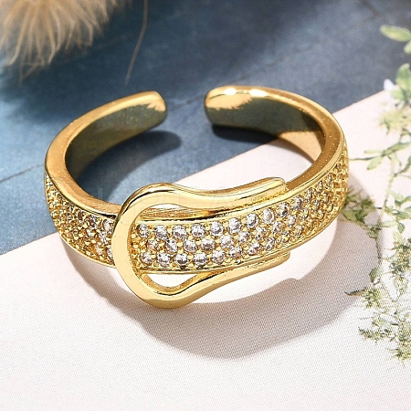 Rack Plating Brass Micro Pave Clear Cubic Zirconia Cuff Finger Rings for Women RJEW-M028-30G-02-1