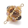 Natural Tiger Eye Round and Glass Seed Beaded Lantern Links Connector Charms PALLOY-MZ01176-02-4